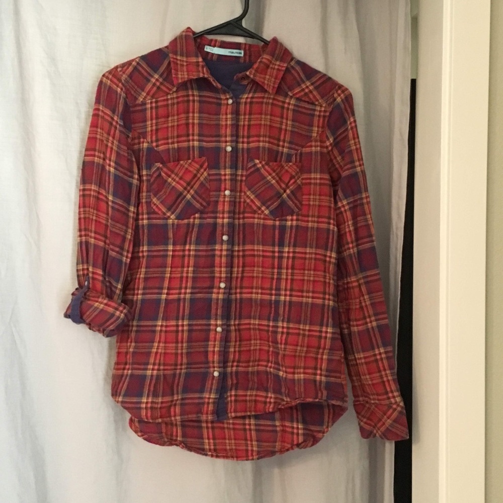 Orange snap front flannel